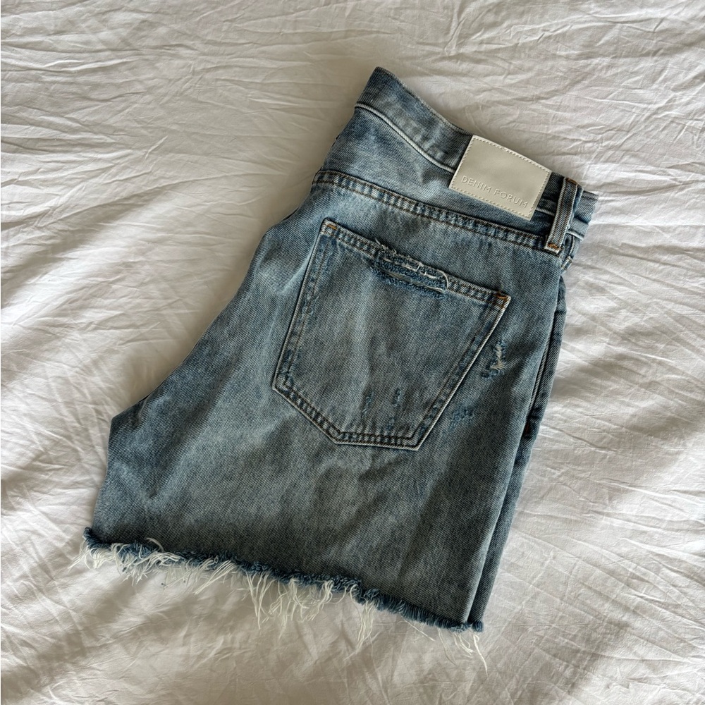 Denim Forum Women's Light Blue Distressed Jean Shorts